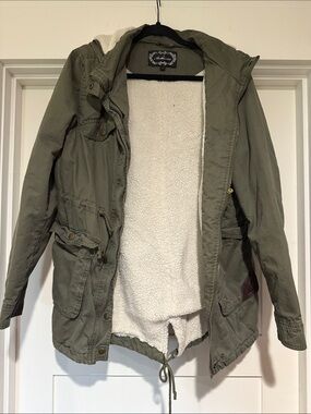 Ambiance Olive Green Military Field Jacket with White Sherpa Lining